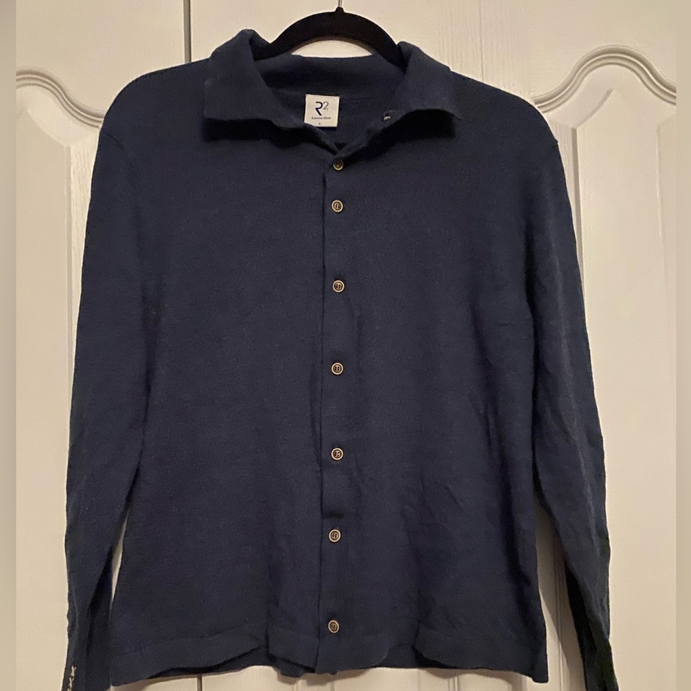 R2 Navy Button-Up Knit Cardigan Sweater